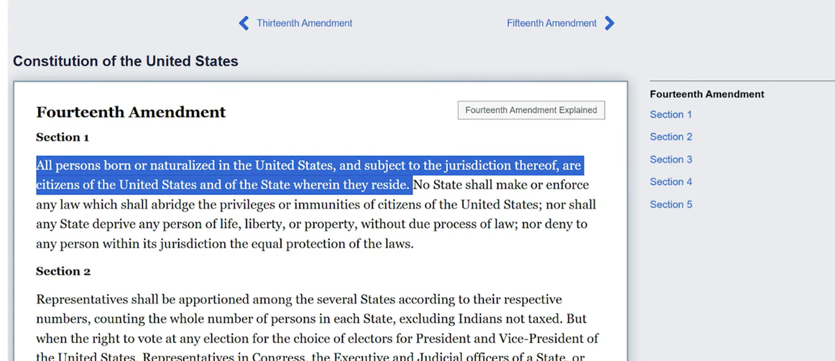 美國憲法第十四修正案（Citizenship Clause）